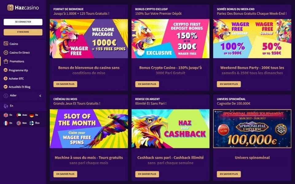 Bonus et promotions de Haz Casino